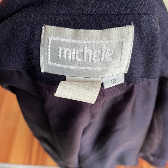 Vintage Navy Blue Wool 2 Button Blazer with Front Pockets by Michele Size: 12 - Picture 7 of 13